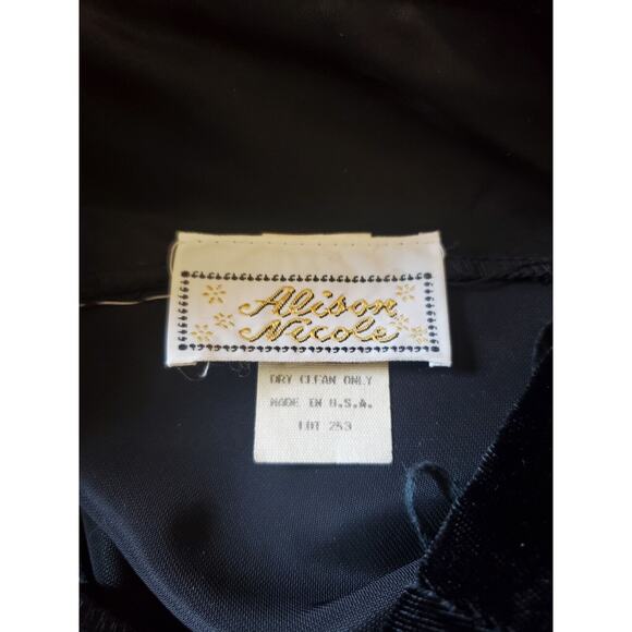 Vintage 80s Formal Black Velvet Drop Waist Tier Ruffled Skirt Midi Dress, Size 8 - Picture 2 of 13